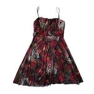 Nina Piu Red Multicolored Fit & Flare Mini Length Cocktail Dress Women's Medium